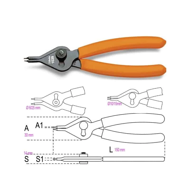 BETA Pince Circlips Réversible Bec Droit - 1039 3 BETA Pince Circlips Réversible Bec Droit - 1039